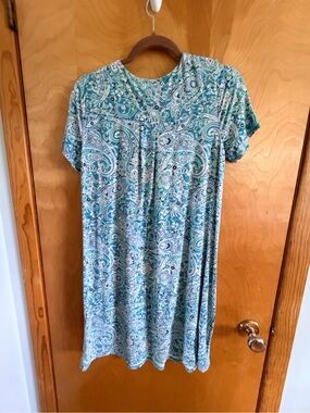 J. Jill Aqua Paisley Short Sleeve Midi Dress